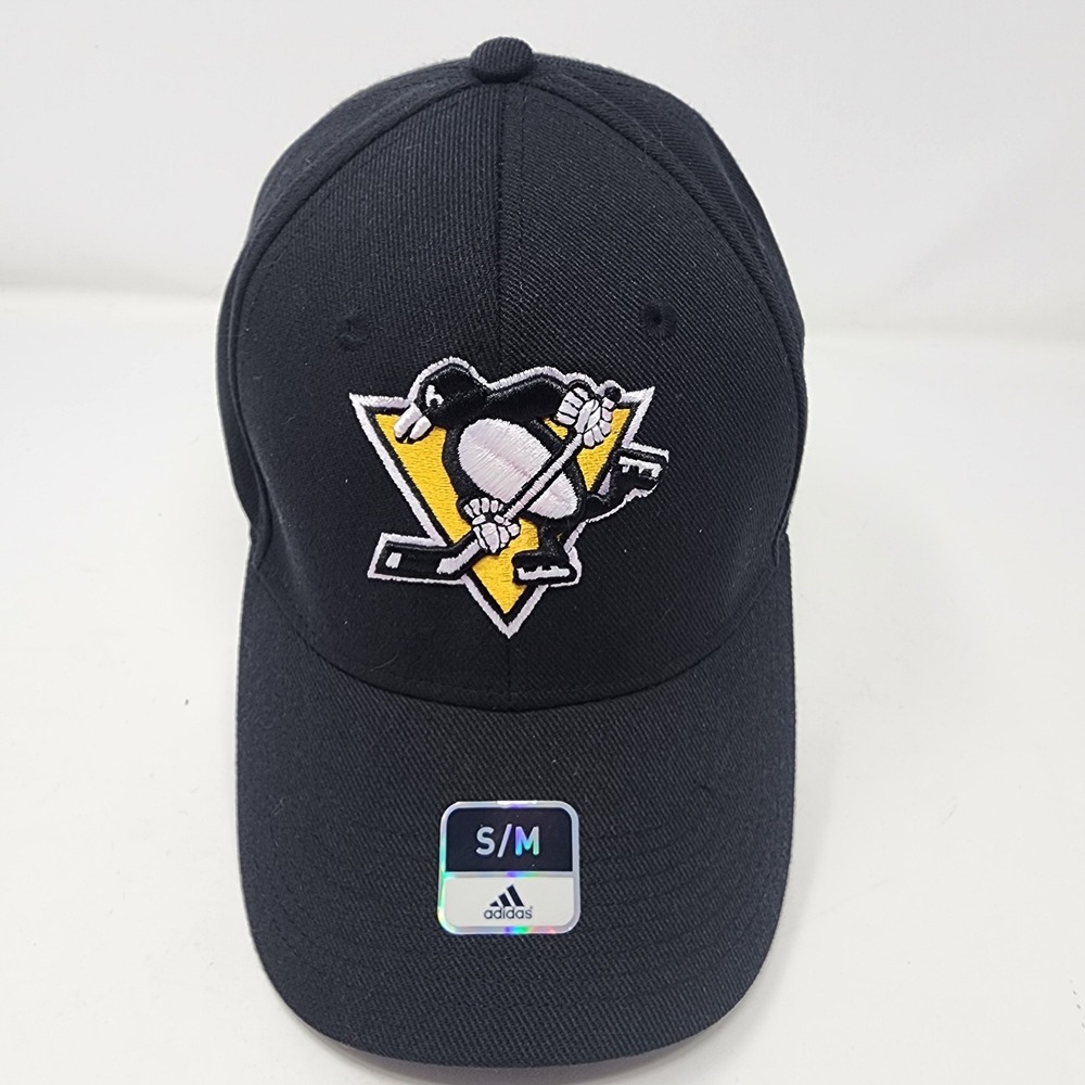 Adidas Pittsburgh Penguins Hat S/M NHL Hockey Fan Gear Polyester Stretch Black